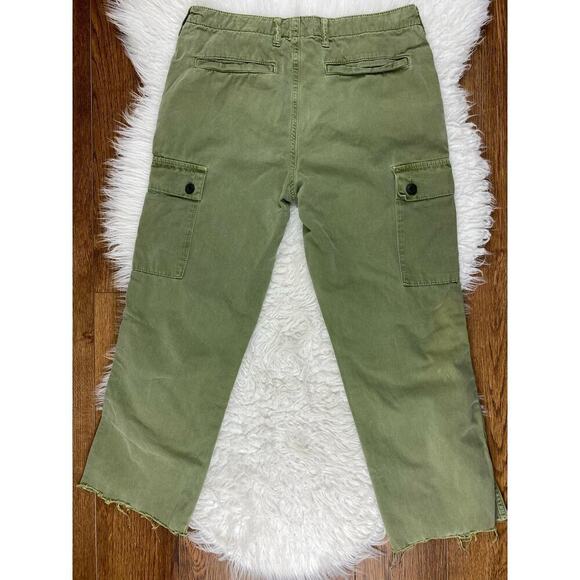 Zara Women's Size 4 Green Straight Leg Cargo Raw Hem Crop Pants - Picture 2 of 4